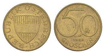 Австрия 50 грошей 1988 KM 2885 алюминиевая бронза UNC 4528-1229