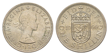 Великобритания 1 шиллинг 1966 Елизавета II (1952-2022), Шотландский герб KM 905, Spink 4148 медно-никель UNC 4631-1254