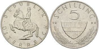 Австрия 5 шиллингов 1986 KM 2889a медно-никель 4579-352