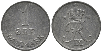 ДАНИЯ 1 ЭРЕ 1948 N; S, ФРЕДЕРИК IX (1947-1972) KM 839.1 цинк 100-1133