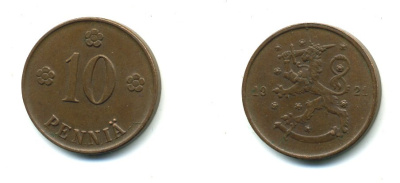 Финляндия 10 пенни 1921 республика (1918-1962) KM 24 медь 29-1138