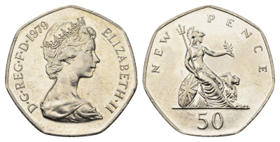 Великобритания 50 пенсов 1979 Елизавета II (1952-2022) KM 913, Spink 4223 (H1) медно-никель UNC 4667-446