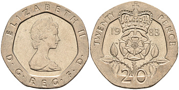 Великобритания 20 пенсов 1983 Елизавета II (1952-2022) KM 931, Spink 4230 (G1) медно-никель 4589-952