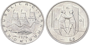 Сан-Марино 5 лир 1976 Республика KM 53 алюминий aUNC 4164-1027