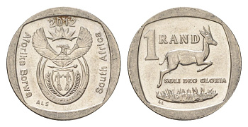 ЮАР 1 ранд 2012 KM 497 медь плакированная никелем UNC 4627-557
