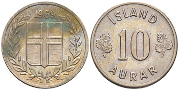 Исландия 10 эйре 1969 KM 10 медно-никель 63-325