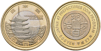 Япония 500 йен 2015 Yr. 27, серия 47 префектур Японии - Ямагути Y 228 биметалл UNC 106-1137