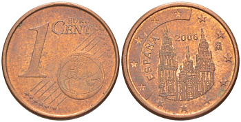 ИСПАНИЯ 1 ЕВРОЦЕНТ 2006 KM 1040 сталь плакированная медью 112-1228