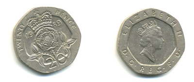 Великобритания 20 пенсов 1989 Елизавета II (1952-2022) KM 939, Spink 4361 (G2) медно-никель 59-432