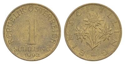 Австрия 1 шиллинг 1992 KM 2886 алюминиевая бронза UNC 4563-144