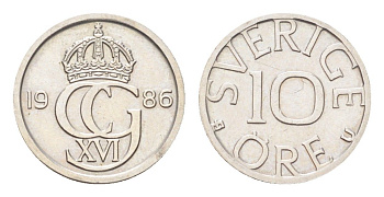 Швеция 10 эре 1986 Карл XVI Густав (1973- ) KM 850 медно-никель 4705-934