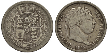 Великобритания 1 шиллинг 1817 Георг III (1760-1820) KM 666, Spink 3790 серебро 1523-822