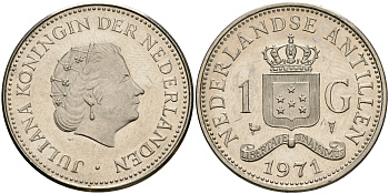 Нидерландские Антилы 1 гульден 1971 Юлиана (1948-1980) KM 12 никель 4364-3723