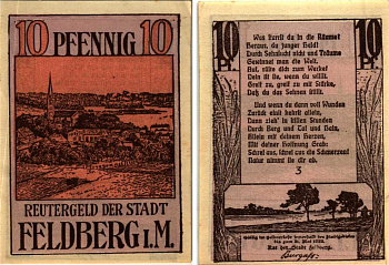ФЕЛЬДБЕРГ-НА-МАЙНЕ 10 ПФЕННИГОВ 1922 НОТГЕЛЬД, 1922 - 31 МАЯ 1922, ЗЕМЛЯ БАДЕН-ВБРТЕНБЕРГ Grabowski 361.1 бумага 6318-33-3-1