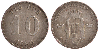 Швеция 10 эре 1880 Оскар II (1872-1907) король Швеции и Норвегии KM 755 серебро 4179-514