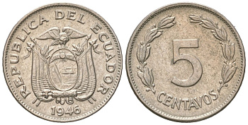 Эквадор 5 сентаво 1946 KM 75b медно-никель 4611-861