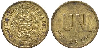 Перу 1 соль 1975 KM 266.1 латунь 4605-522