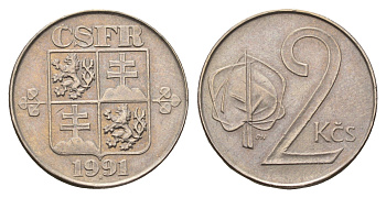 Чехословакия 2 кроны 1991 KM 148 медно-никель 3336-1133