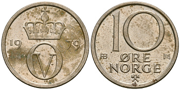 НОРВЕГИЯ 10 ЭРЕ 1979 KM 416 медно-никель 4608-869