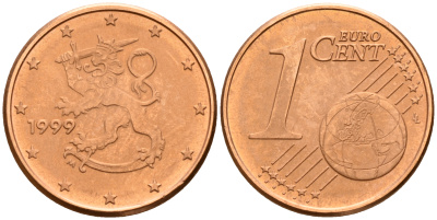 Финляндия 1 евроцент 1999  KM 98 сталь плакированная медью  UNC  4189-147