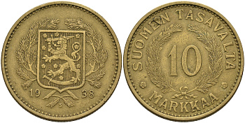 Финляндия 10 марок 1938 S KM 63 алюминиевая бронза    4150-513