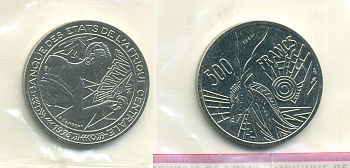 Центрально-Африканские штаты 500 франков 1976 пробник, ESSAI, Габон, в оригинальной упаковке KM E9 никель UNC 5010-134