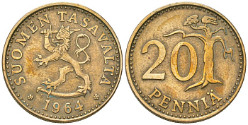 Финляндия 20 пенни 1964 S KM 47 алюминиевая бронза 4589-547