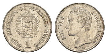 Венесуэла 1 боливар 1990 Симон Боливар Y 52a.2 сталь плакированная никелем 4662-924