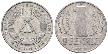 ГДР 1 пфенниг 1968 А КМ 8.1 алюминий 3458-315