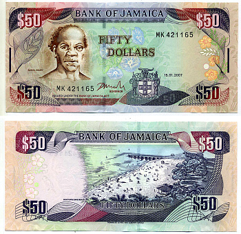 Ямайка 50 долларов 2007 15 января 2007, подпись 13, Самуэль Шарпе Pick 83d бумага UNC (пресс) 2197-22-1-2