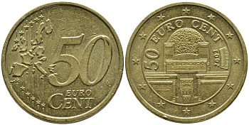 Австрия 50 евроцентов 2002 Венский сецессион KM 3087 латунь 34-315