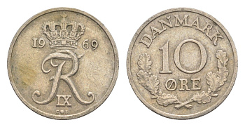 Дания 10 эре 1969 C,S, Фредерик IX (1947-1972) KM 849.1 медно-никель 4649-716
