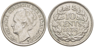 Нидерланды 10 центов 1938 Вильгельмина I (1890-1948) KM 163 серебро 4181-1232