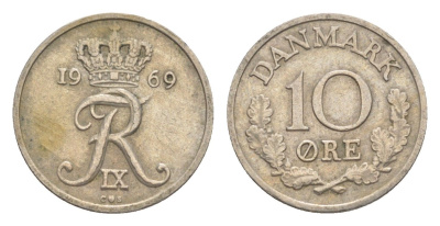 Дания 10 эре 1969 C,S, Фредерик IX (1947-1972) KM 849.1 медно-никель 4649-716