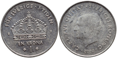 Швеция 1 крона 2004 Карл XVI Густав (1973- ) KM 894 медно-никель 179-221