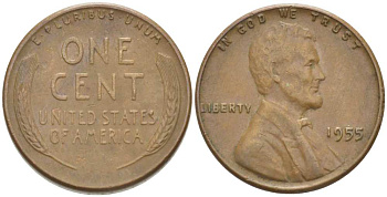США 1 ЦЕНТ 1955 ЛИНКОЛЬН KM А132 медь цинк 218-1022