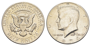 США 1/2 доллара (50 центов) 1974 Джон Кеннеди KM 202b медь плакированная медно-никелем aUNC 4536-524