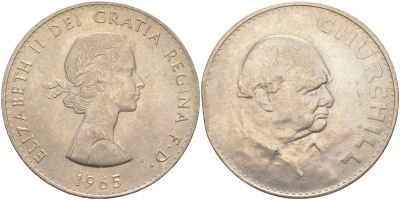 Великобритания 1 крона (5 шиллингов) 1965 Уинстон Черчилль, Елизавета II (1952-2022) KM 910, Spink 4144 медно-никель 4552-423