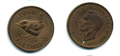 Великобритания 1 фартинг 1948 Георг VI (1936-1952) KM 843, Spink 4116 бронза 08-1465