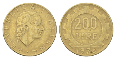 Италия 200 лир 1978 R, шестерня KM 105 алюминиевая бронза 4704-825