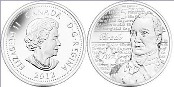 Канада 25 центов 2012 серия герои Канады в войне 1812-1815, Айзек Брок KM 1322 никелированная сталь UNC M47-18