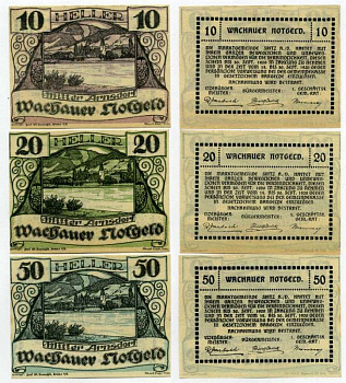 Австрия, Миттерарнсдорф набор из 3 банкнот 10, 20, 50 геллеров 1920 30 сентября 1920, нотгельд, земля Нижняя Австрия   бумага  UNC (пресс) 7555-29-2-1