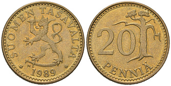 Финляндия 20 пенни 1989 M KM 47 алюминиевая бронза UNC 4577-757