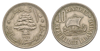 Ливан 10 пиастров 1961 KM 24 медно-никель 4544-714