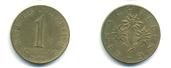 АВСТРИЯ 1 ШИЛЛИНГ 1966 KM 2886 алюминиевая бронза 83-421