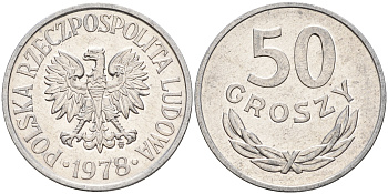 Польша 50 грошей 1978 MW KM 48.1 алюминий  UNC  4161-143