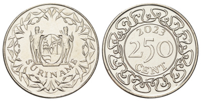 Суринам 250 центов 2023  KM NEW никелированная сталь  UNC  4403-323