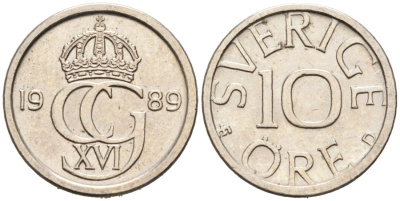 Швеция 10 эре 1989 Карл XVI Густав (1973- ) КМ 850 медно-никель 4564-1268