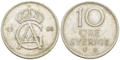 Швеция 10 эре 1964 U Густав VI Адольф (1950-1973) KM 835 медно-никель 3955-319