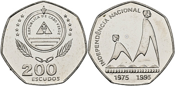 Кабо-Верде 200 эскудо 1995 20 лет независимости KM 35 медно-никель UNC 3333-944